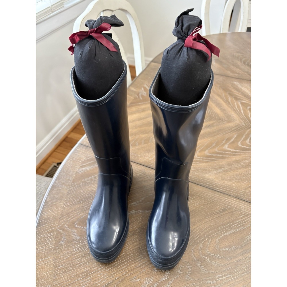 Eddie Bauer Womens Navy Blue Tall Rubber Rain Boots Wellington Size 8